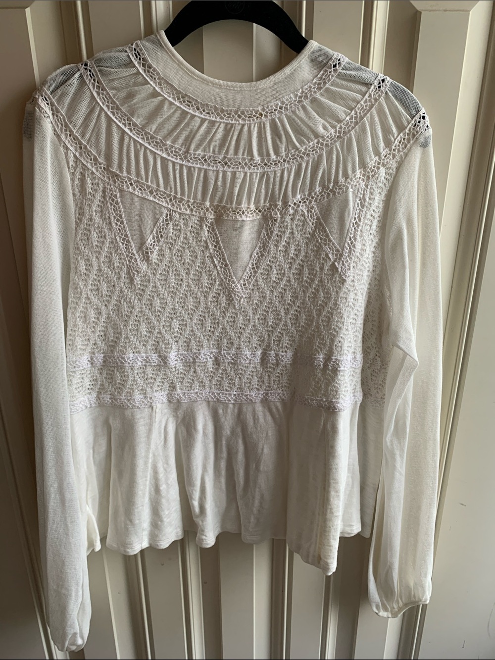 Free People Ivory Lace Yoke Long Sleeve Blouse